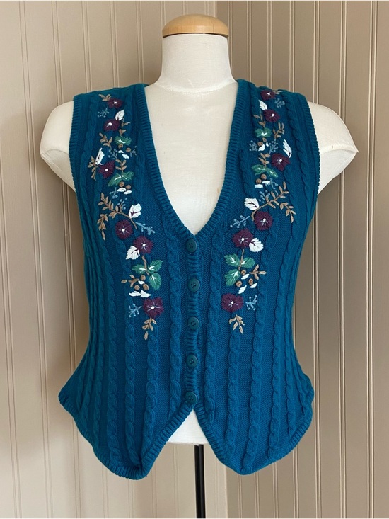 Tabi International Jackets & Blazers - Vintage Tabi International 100% Cotton Floral Embroidered Vest Women’s Size M